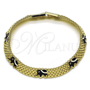 Gold Filled Bracelet — Fancy Bracelet Elephant and Bismark Design Black Enamel — main product view — SKU 154276 | Oro Laminado brazalete — elegante Bracelet Elephant and Bismark diseño negro Enamel — SKU 154276