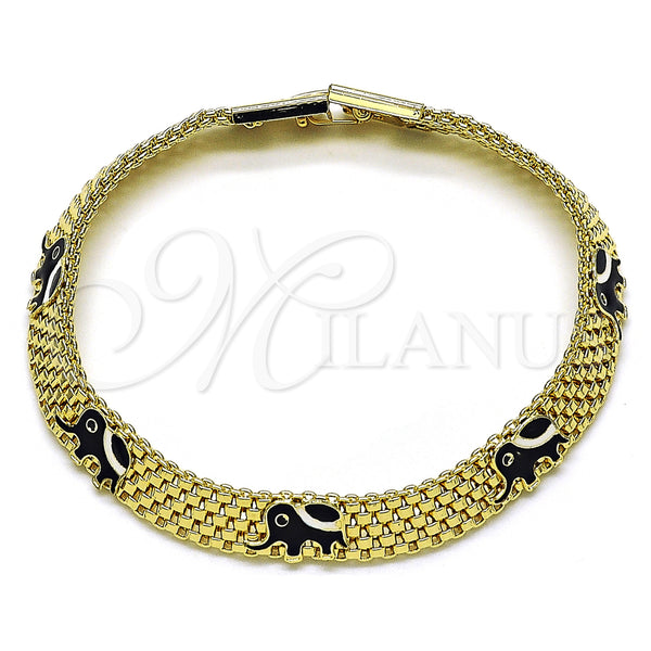 Gold Filled Bracelet — Fancy Bracelet Elephant and Bismark Design Black Enamel — main product view — SKU 154276 | Oro Laminado brazalete — elegante Bracelet Elephant and Bismark diseño negro Enamel — SKU 154276