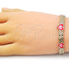 Oro Laminado Fancy Bracelet, Gold Filled Style Heart and Bismark Design, Red Enamel Finish, Golden Finish, 03.331.0220.07 (07 MM Thickness, 7 Inches Length)