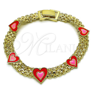 Gold Filled Bracelet — Fancy Bracelet Heart and Bismark Design Red Enamel — main product view — SKU 154278 | Oro Laminado brazalete — elegante Bracelet corazón and Bismark diseño Red Enamel — SKU 154278