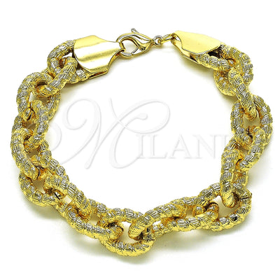 Oro Laminado Fancy Bracelet, Gold Filled Style Rolo Design, Diamond Cutting Finish, Golden Finish for wholesale, main product view