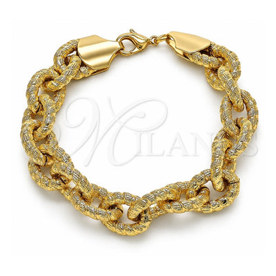 Oro Laminado Fancy Bracelet, Gold Filled Style Rolo Design, Diamond Cutting Finish, Golden Finish, 03.331.0221.09 (13 MM Thickness, 9 Inches Length)
