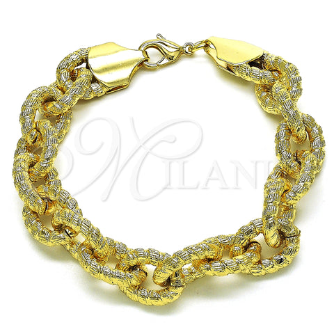 Oro Laminado Fancy Bracelet, Gold Filled Style Rolo Design, Diamond Cutting Finish, Golden Finish, 03.331.0221.09 (13 MM Thickness, 9 Inches Length)