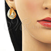 Oro Laminado Stud Earring, Gold Filled Style Teardrop Design, Polished, Golden Finish, 02.163.0233