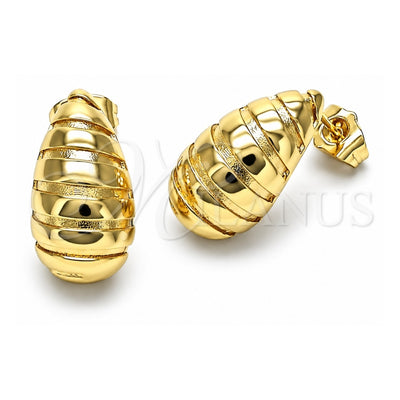 Oro Laminado Stud Earring, Gold Filled Style Teardrop Design, Polished, Golden Finish, 02.163.0251