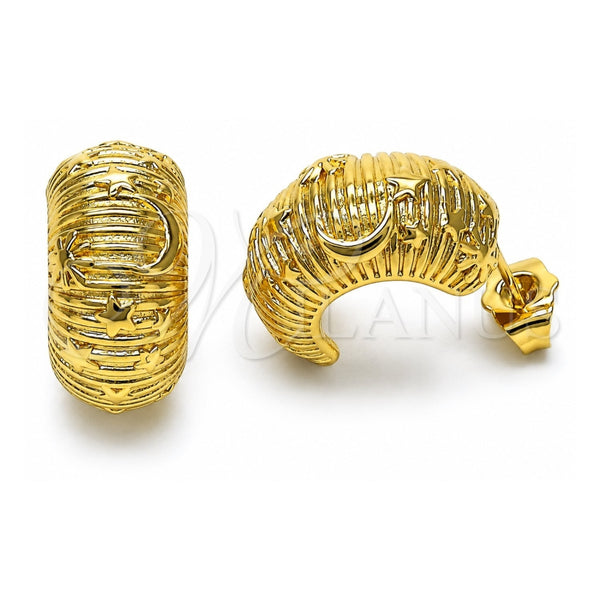 Oro Laminado Stud Earring, Gold Filled Style Moon and Star Design, Diamond Cutting Finish, Golden Finish, 02.368.0089