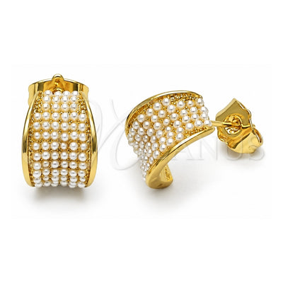 Oro Laminado Stud Earring, Gold Filled Style with Ivory Pearl, Polished, Golden Finish, 02.379.0078