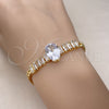 Oro Laminado Fancy Bracelet, Gold Filled Style Baguette and Miami Cuban Design, with White Cubic Zirconia, Polished, Golden Finish, 03.283.0345.07 (05 MM Thickness, 7 Inches Length)