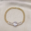 Oro Laminado Fancy Bracelet, Gold Filled Style Baguette and Miami Cuban Design, with White Cubic Zirconia, Polished, Golden Finish, 03.283.0345.07 (05 MM Thickness, 7 Inches Length)