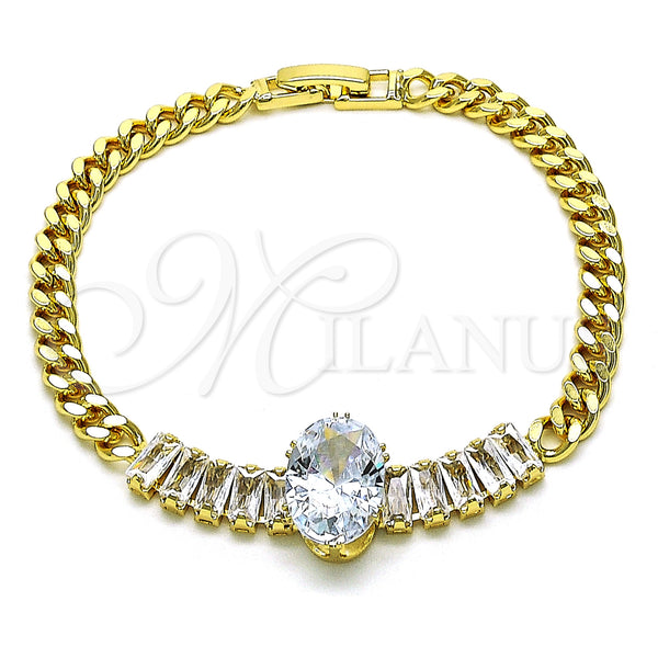 Gold Filled Bracelet — Fancy Bracelet Baguette and Miami Cuban Design with — main product view — SKU 154335 | Oro Laminado brazalete — elegante Bracelet Baguette and Miami Cuban diseño with — SKU 154335