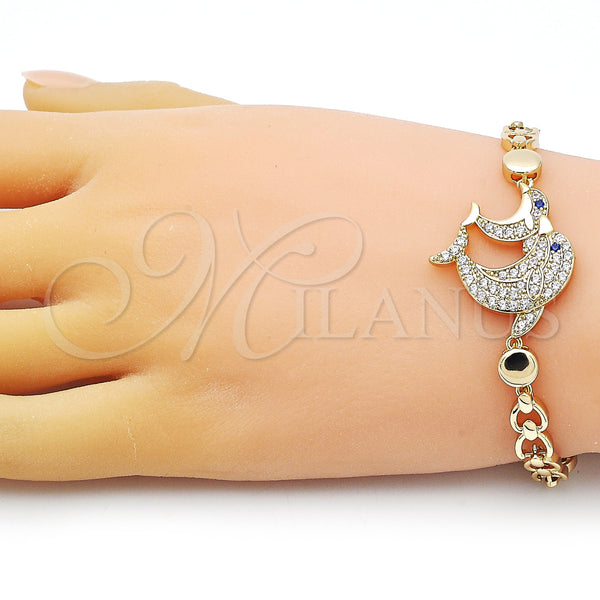 Gold Filled Bracelet — Fancy Bracelet Dolphin and Heart Design with White — alternate product view — SKU 154340 | Oro Laminado brazalete — elegante Bracelet Dolphin and corazón diseño with blanco — SKU 154340