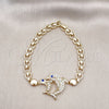 Oro Laminado Fancy Bracelet, Gold Filled Style Dolphin and Heart Design, with White and Sapphire Blue Micro Pave, Polished, Golden Finish, 03.283.0350.07 (07 MM Thickness, 7 Inches Length)