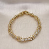 Oro Laminado Fancy Bracelet, Gold Filled Style Heart Design, with White Micro Pave, Polished, Golden Finish, 03.283.0353.07 (08 MM Thickness, 7 Inches Length)