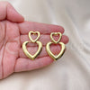 Oro Laminado Dangle Earring, Gold Filled Style Heart Design, Polished, Golden Finish, 02.341.0167
