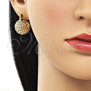Gold Filled Hoop Earrings — Small Hoop Ball and Filigree Design Diamond Cutting — main product view — SKU 154366 | Oro Laminado aretes de aro — Small Hoop Ball and Filigree diseño Diamond Cutting — SKU 154366