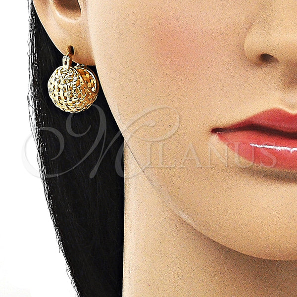 Gold Filled Hoop Earrings — Small Hoop Ball and Filigree Design Diamond Cutting — main product view — SKU 154366 | Oro Laminado aretes de aro — Small Hoop Ball and Filigree diseño Diamond Cutting — SKU 154366