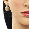 Oro Laminado Small Hoop, Gold Filled Style Ball and Filigree Design, Diamond Cutting Finish, Golden Finish, 02.163.0274.18