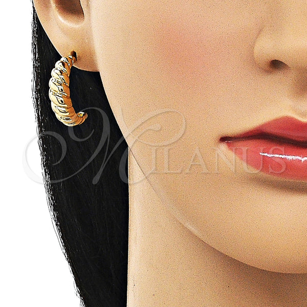 Gold Filled Hoop Earrings — Small Hoop Twist Design Polished 02. — alternate product view — SKU 154367 | Oro Laminado aretes de aro — Small Hoop Twist diseño pulido 02. — SKU 154367