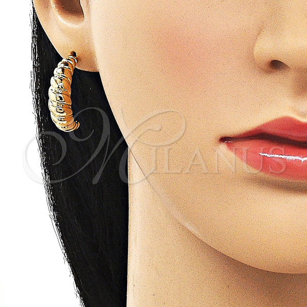 Gold Filled Hoop Earrings — Small Hoop Twist Design Polished 02. — alternate product view — SKU 154368 | Oro Laminado aretes de aro — Small Hoop Twist diseño pulido 02. — SKU 154368