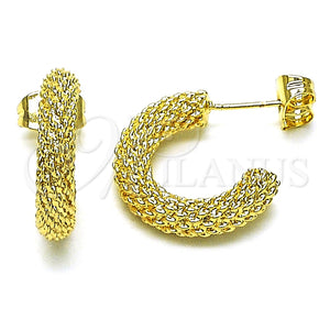 Gold Filled Hoop Earrings — Small Hoop Rope Design Diamond Cutting 02. — main product view — SKU 154372 | Oro Laminado aretes de aro — Small Hoop Rope diseño Diamond Cutting 02. — SKU 154372