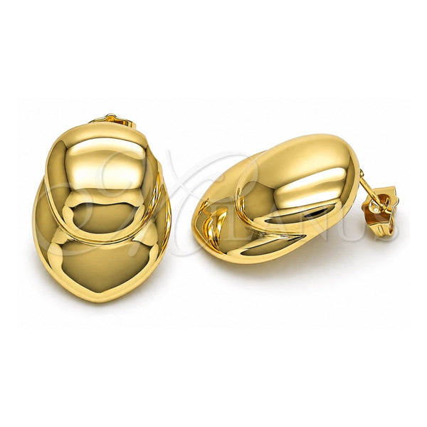 Oro Laminado Stud Earring, Gold Filled Style Leaf Design, Polished, Golden Finish, 02.163.0281