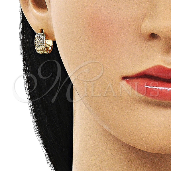 Gold Filled Hoop Earrings — Huggie Hoop Cluster Design with White Micro Pave — alternate product view — SKU 154383 | Oro Laminado aretes de aro — Huggie Hoop Cluster diseño with blanco Micro Pave — SKU 154383