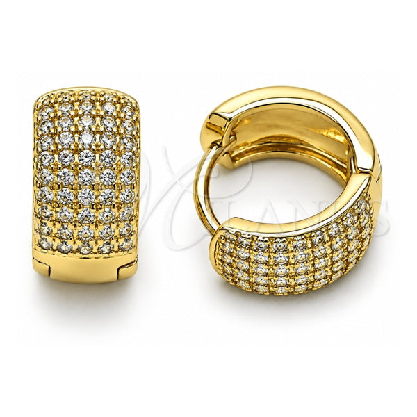Oro Laminado Huggie Hoop, Gold Filled Style Cluster Design, with White Micro Pave, Polished, Golden Finish, 02.195.0245.14