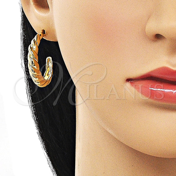 Gold Filled Hoop Earrings — Small Hoop Twist Design Diamond Cutting 02. — alternate product view — SKU 154386 | Oro Laminado aretes de aro — Small Hoop Twist diseño Diamond Cutting 02. — SKU 154386
