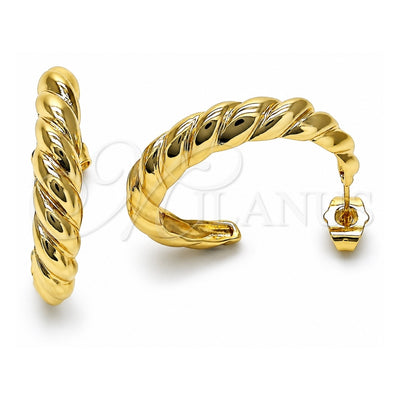 Oro Laminado Small Hoop, Gold Filled Style Twist Design, Diamond Cutting Finish, Golden Finish, 02.195.0177.30