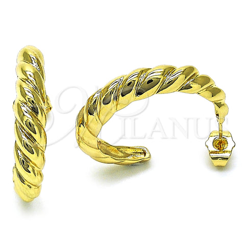 Oro Laminado Small Hoop, Gold Filled Style Twist Design, Diamond Cutting Finish, Golden Finish, 02.195.0177.30