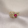 Oro Laminado Multi Stone Ring, Gold Filled Style Bird and Leaf Design, with Ruby and White Cubic Zirconia, Polished, Golden Finish, 01.196.0023.1 (One size fits all)