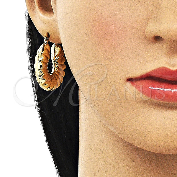 Gold Filled Hoop Earrings — Medium Hoop Hollow Design Diamond Cutting 02. — alternate product view — SKU 154415 | Oro Laminado aretes de aro — Medium Hoop Hollow diseño Diamond Cutting 02. — SKU 154415