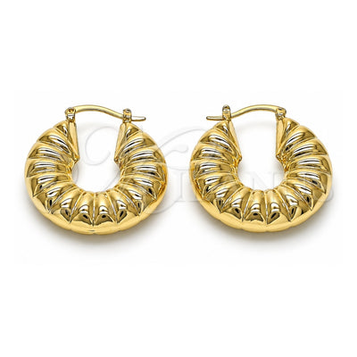 Oro Laminado Medium Hoop, Gold Filled Style Hollow Design, Diamond Cutting Finish, Golden Finish, 02.163.0286.30