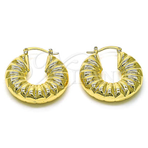 Gold Filled Hoop Earrings — Medium Hoop Hollow Design Diamond Cutting 02. — main product view — SKU 154415 | Oro Laminado aretes de aro — Medium Hoop Hollow diseño Diamond Cutting 02. — SKU 154415