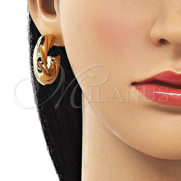 Gold Filled Hoop Earrings — Medium Hoop Hollow and Twist Design Polished 02. — alternate product view — SKU 154419 | Oro Laminado aretes de aro — Medium Hoop Hollow and Twist diseño pulido 02. — SKU 154419