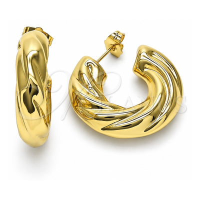 Oro Laminado Medium Hoop, Gold Filled Style Hollow and Twist Design, Polished, Golden Finish, 02.163.0290.30