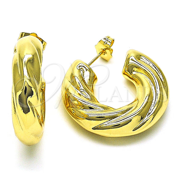 Gold Filled Hoop Earrings — Medium Hoop Hollow and Twist Design Polished 02. — main product view — SKU 154419 | Oro Laminado aretes de aro — Medium Hoop Hollow and Twist diseño pulido 02. — SKU 154419
