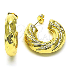 Gold Filled Hoop Earrings — Medium Hoop Hollow and Twist Design Polished 02. — main product view — SKU 154419 | Oro Laminado aretes de aro — Medium Hoop Hollow and Twist diseño pulido 02. — SKU 154419