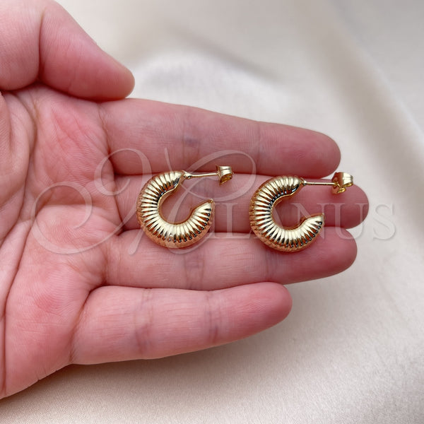 Gold Filled Hoop Earrings — Small Hoop Hollow Design Diamond Cutting 02. — alternate product view — SKU 154421 | Oro Laminado aretes de aro — Small Hoop Hollow diseño Diamond Cutting 02. — SKU 154421