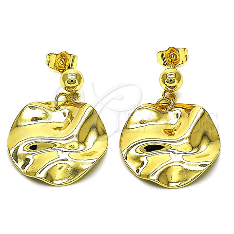 Oro Laminado Dangle Earring, Gold Filled Style Chunky Design, Polished, Golden Finish, 02.385.0025