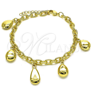 Gold Filled Bracelet — Charm Bracelet Teardrop and Rolo Design Polished 03. — main product view — SKU 154447 | Oro Laminado brazalete — Charm Bracelet Teardrop and Rolo diseño pulido 03. — SKU 154447