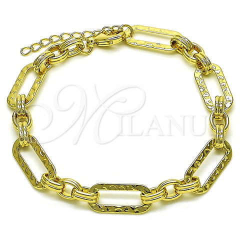 Oro Laminado Fancy Bracelet, Gold Filled Style Paperclip Design, Polished, Golden Finish, 03.213.0237.07 (08 MM Thickness, 7 Inches Length)