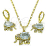 Oro Laminado Earring and Pendant Adult Set, Gold Filled Style Elephant Design, with White Cubic Zirconia and White Micro Pave, Polished, Golden Finish, 10.196.0115