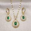 Oro Laminado Earring and Pendant Adult Set, Gold Filled Style with Green Cubic Zirconia and White Micro Pave, Polished, Golden Finish, 10.196.0118