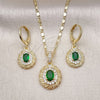 Oro Laminado Earring and Pendant Adult Set, Gold Filled Style with Green Cubic Zirconia and White Micro Pave, Polished, Golden Finish, 10.196.0118