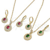 Oro Laminado Earring and Pendant Adult Set, Gold Filled Style with Green Cubic Zirconia and White Micro Pave, Polished, Golden Finish, 10.196.0118