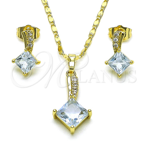 Oro Laminado Earring and Pendant Adult Set, Gold Filled Style with White Micro Pave and White Cubic Zirconia, Polished, Golden Finish, 10.196.0129