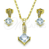 Oro Laminado Earring and Pendant Adult Set, Gold Filled Style with White Micro Pave and White Cubic Zirconia, Polished, Golden Finish, 10.196.0129