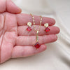 Oro Laminado Earring and Pendant Adult Set, Gold Filled Style with White Micro Pave and Ruby Cubic Zirconia, Polished, Golden Finish, 10.196.0129.1