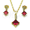 Oro Laminado Earring and Pendant Adult Set, Gold Filled Style with White Micro Pave and Ruby Cubic Zirconia, Polished, Golden Finish, 10.196.0129.1